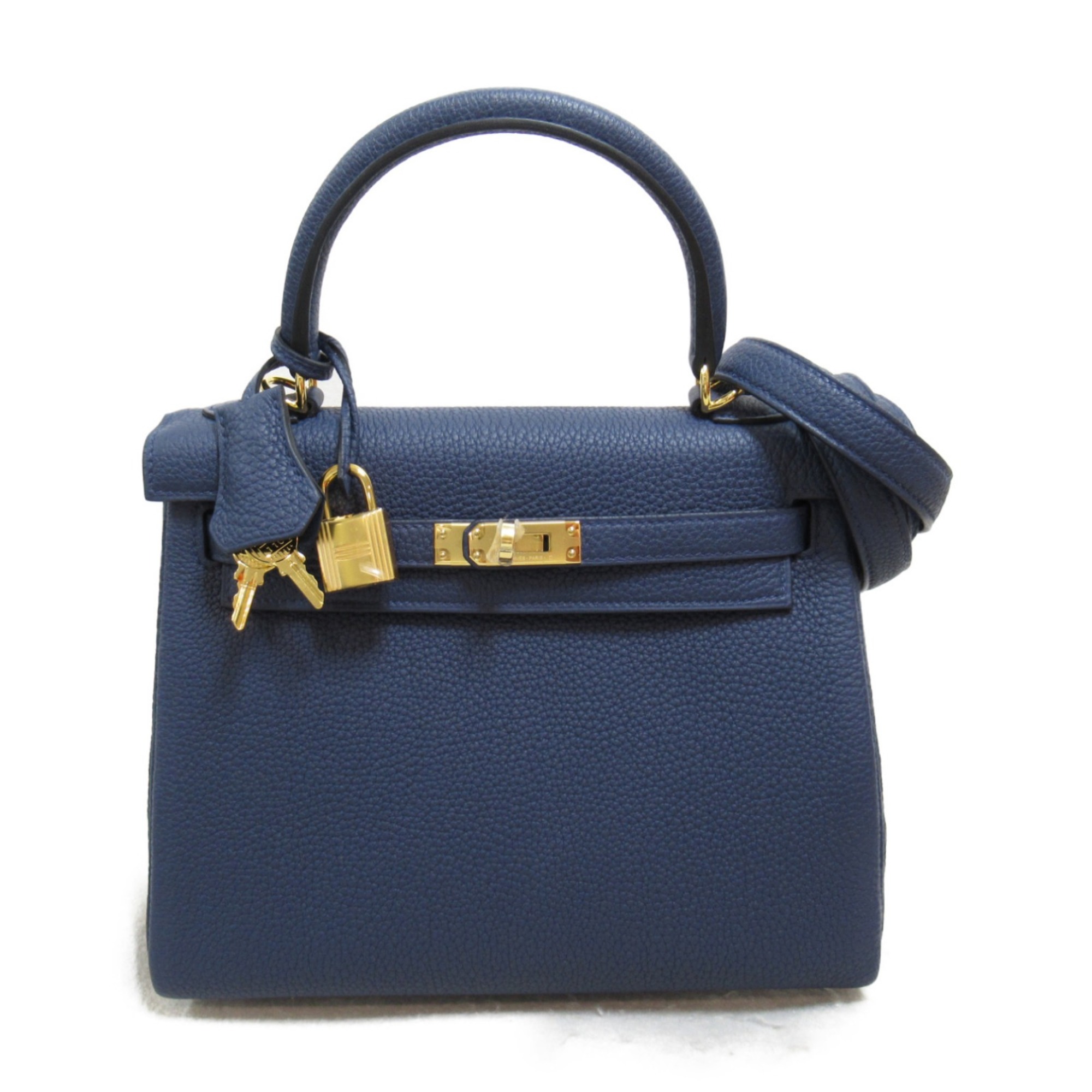 HERMES Kelly 25 Blue Navy Handbag Inner Stitching Navy Blue navy Togo leather leather