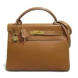 HERMES Kelly 32 Gold Inner Stitching Handbag Brown Gold leather
