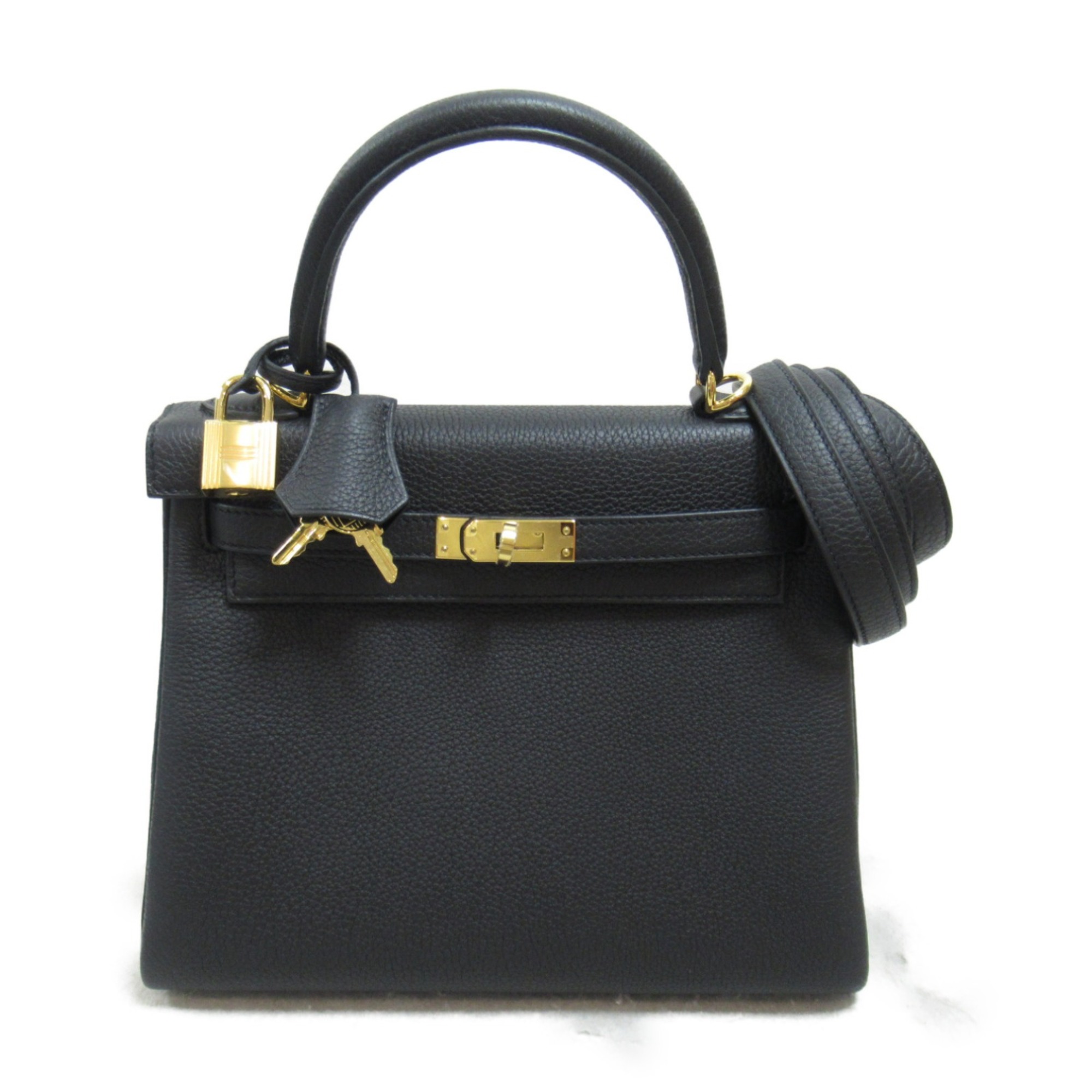 HERMES Kelly 25 Black Handbag Inner Stitching Black Noir Togo leather leather