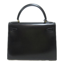 HERMES Kelly 28 Black Handbag Outside Stitching Black Noir Box calf leather leather