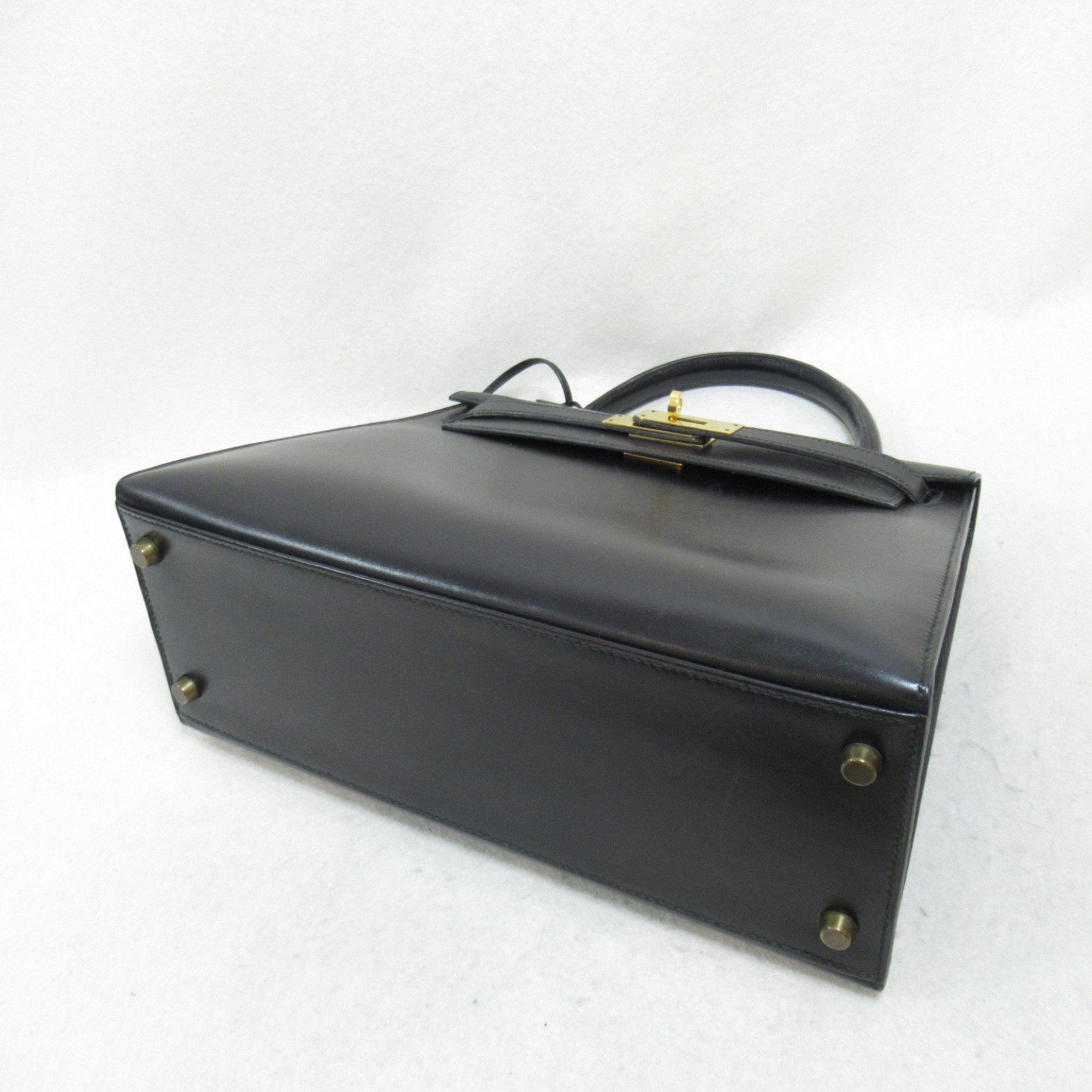 HERMES Kelly 28 Black Handbag Outside Stitching Black Noir Box calf leather leather