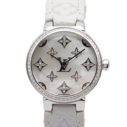 LOUIS VUITTON Tambour slim diamond bezel Wrist Watch QA109 Quartz White White shell Stainless Steel Leather belt QA109