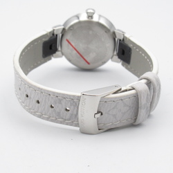 LOUIS VUITTON Tambour slim diamond bezel Wrist Watch QA109 Quartz White White shell Stainless Steel Leather belt QA109