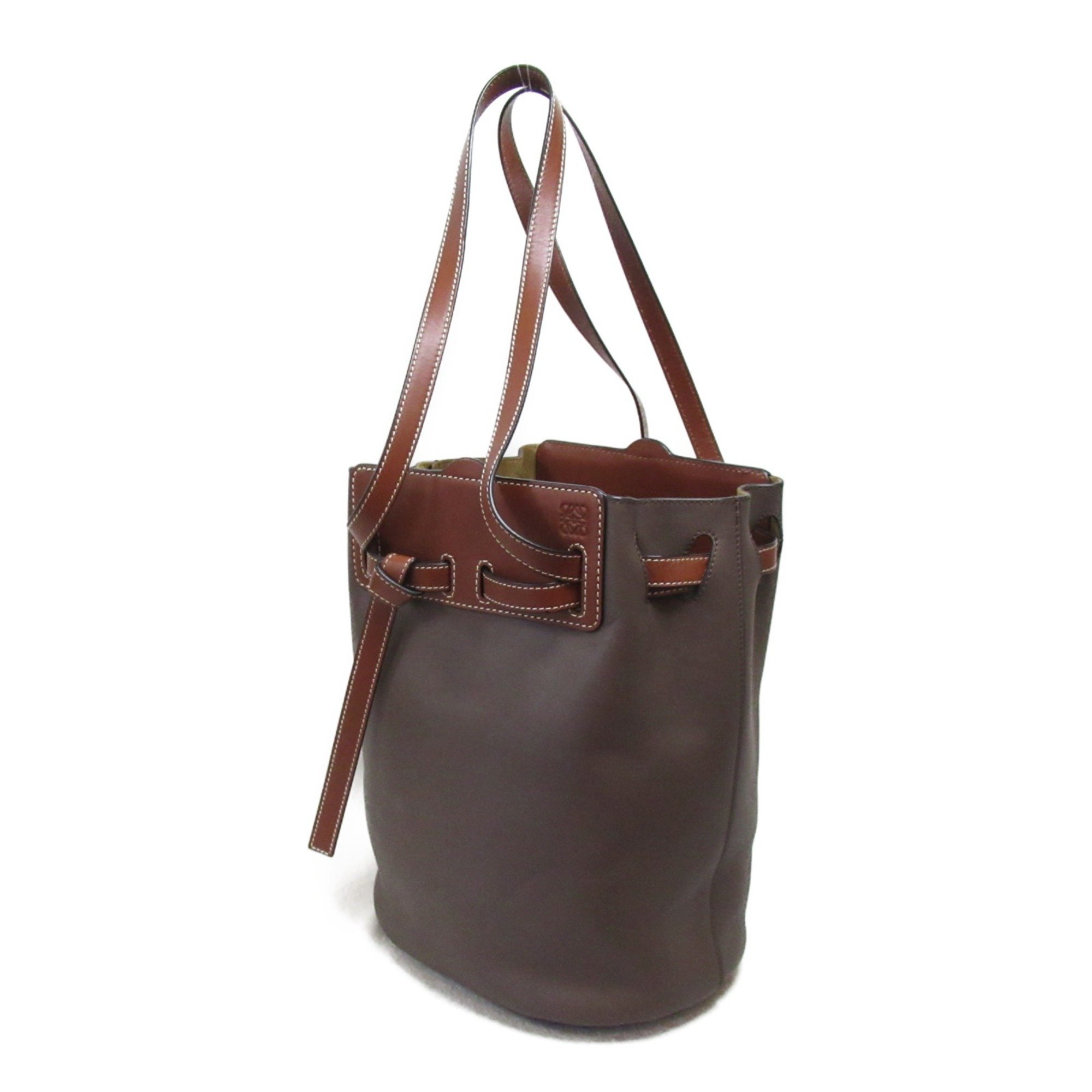 LOEWE Lazobucket Shoulder Bag Brown leather