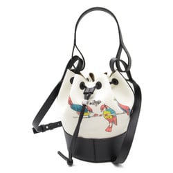 LOEWE Balloon Shoulder Bag Black Natural/Parakeet pattern canvas leather