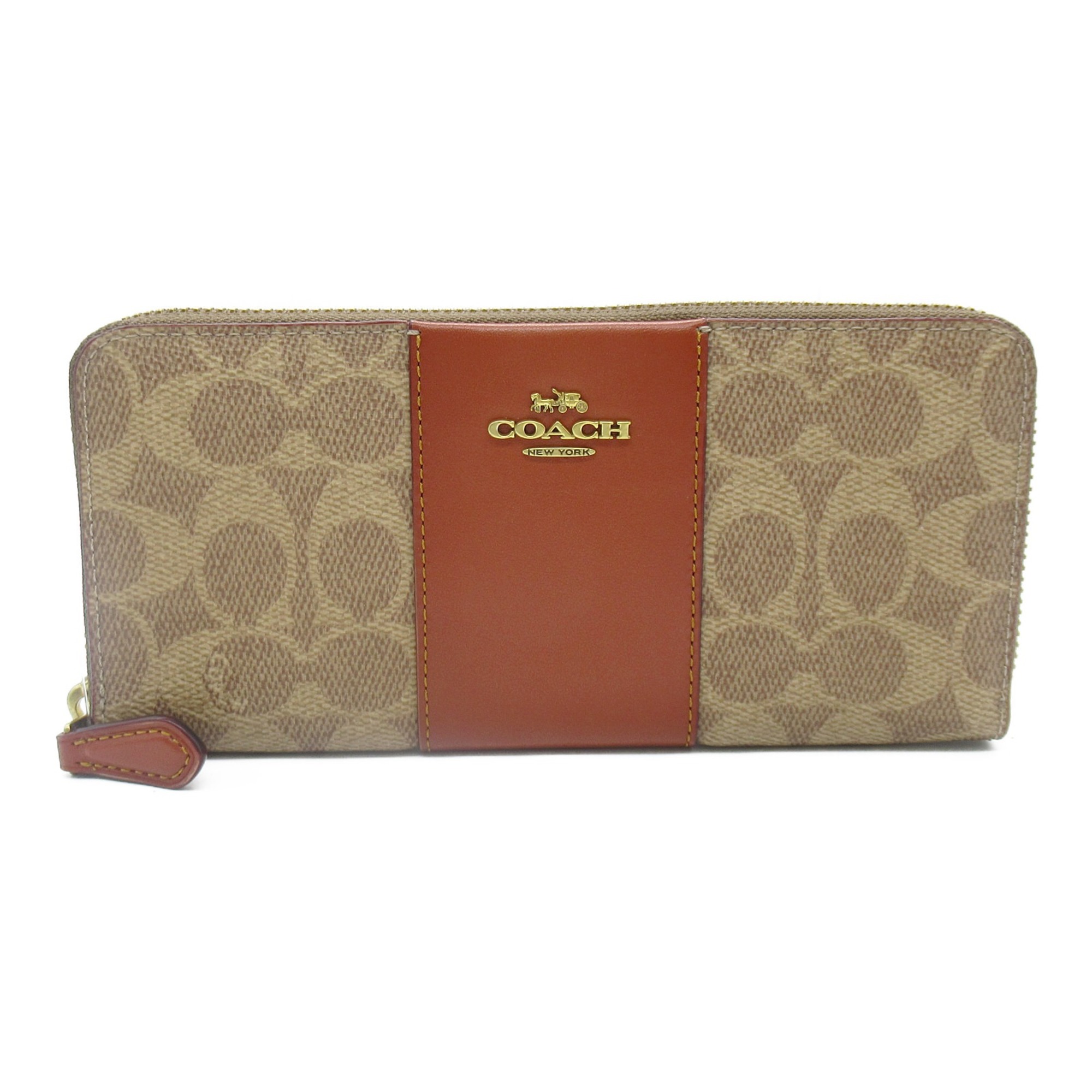 COACH Round long wallet Brown Tan rust/khaki PVC coated canvas 73739B4NQ4