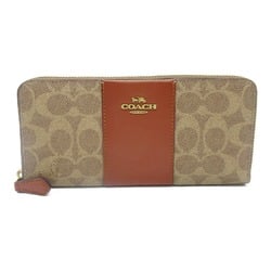 COACH Round long wallet Brown Tan rust/khaki PVC coated canvas 73739B4NQ4