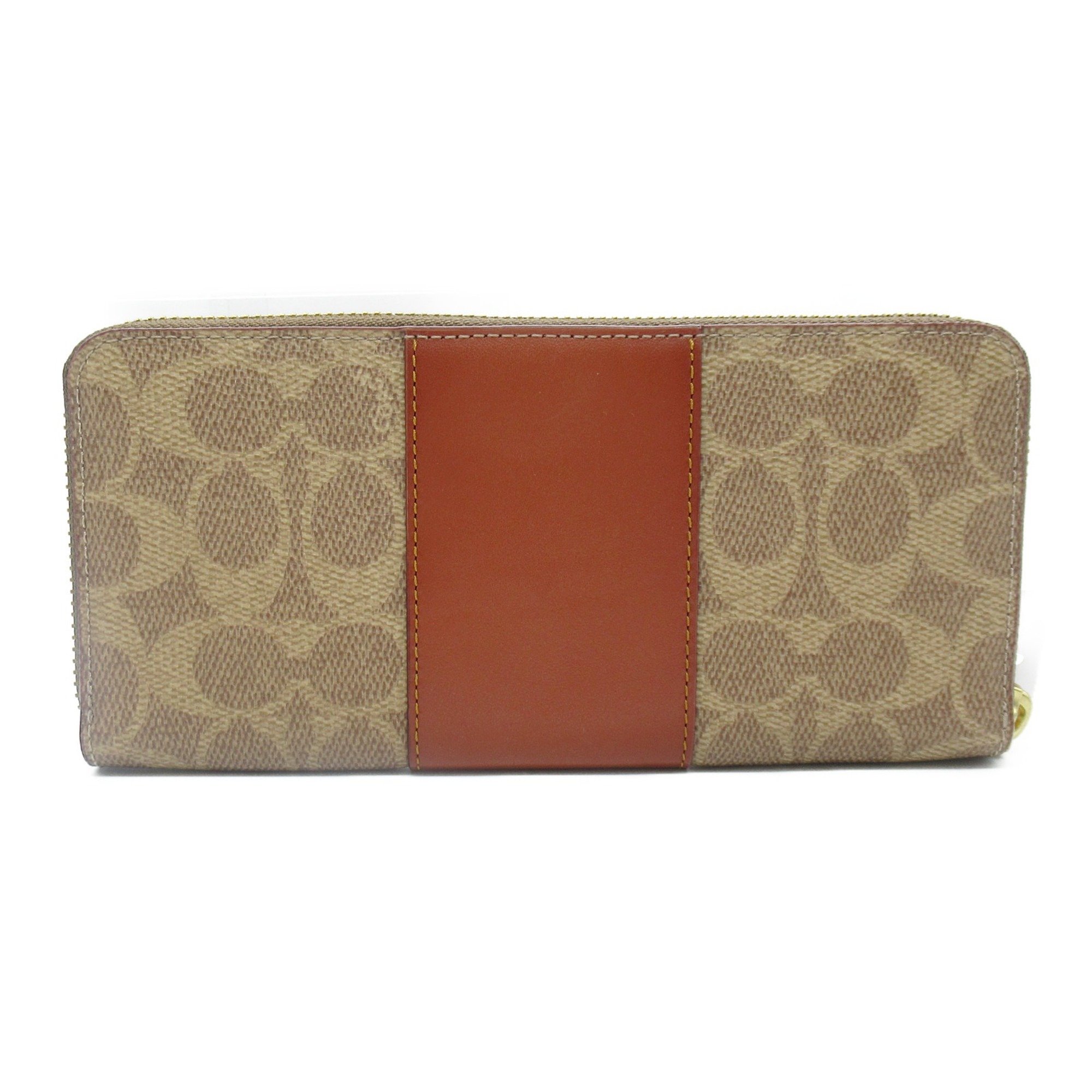 COACH Round long wallet Brown Tan rust/khaki PVC coated canvas 73739B4NQ4