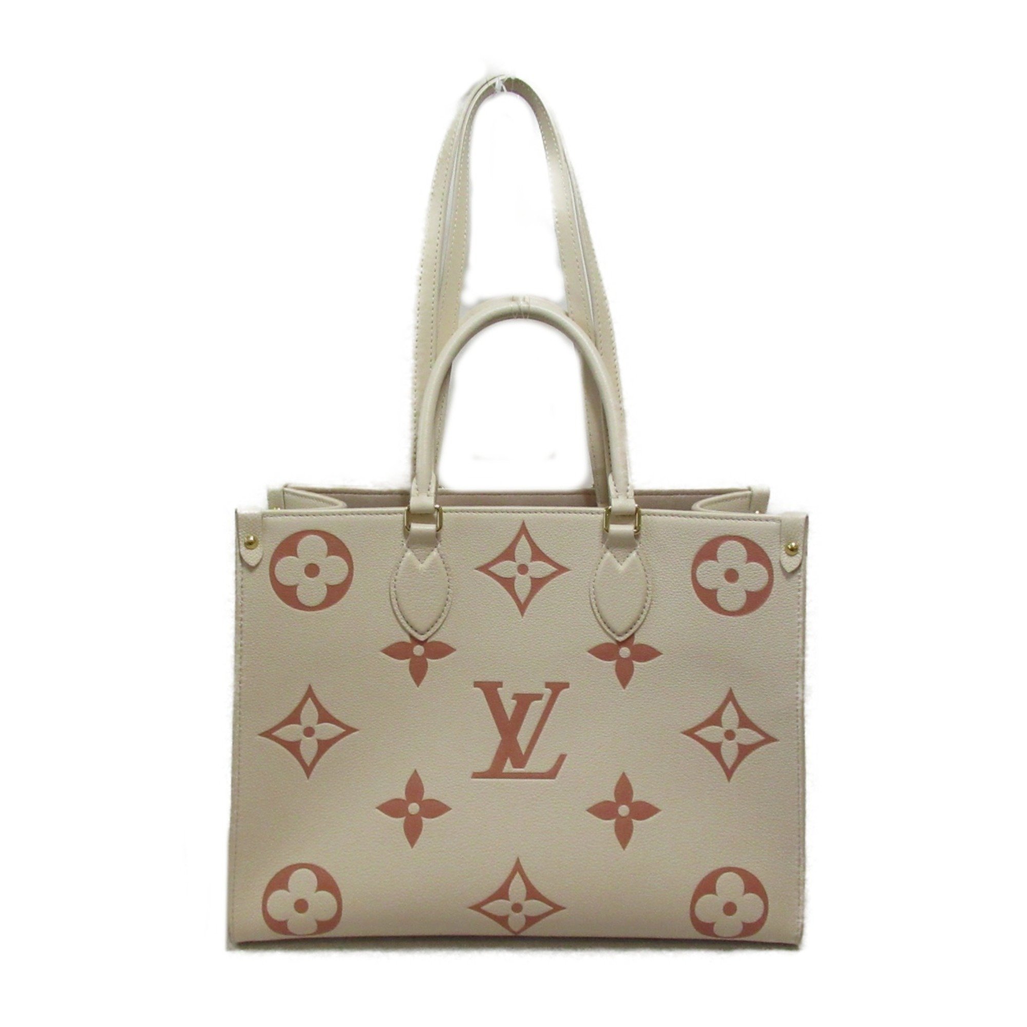 LOUIS VUITTON On the Go MM Shoulder Bag with Bandeau Beige rose trianone claim Monogram empreinte leather M21575