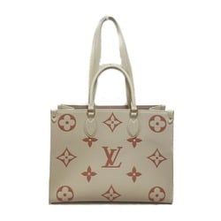 LOUIS VUITTON On the Go MM Shoulder Bag with Bandeau Beige rose trianone claim Monogram empreinte leather M21575