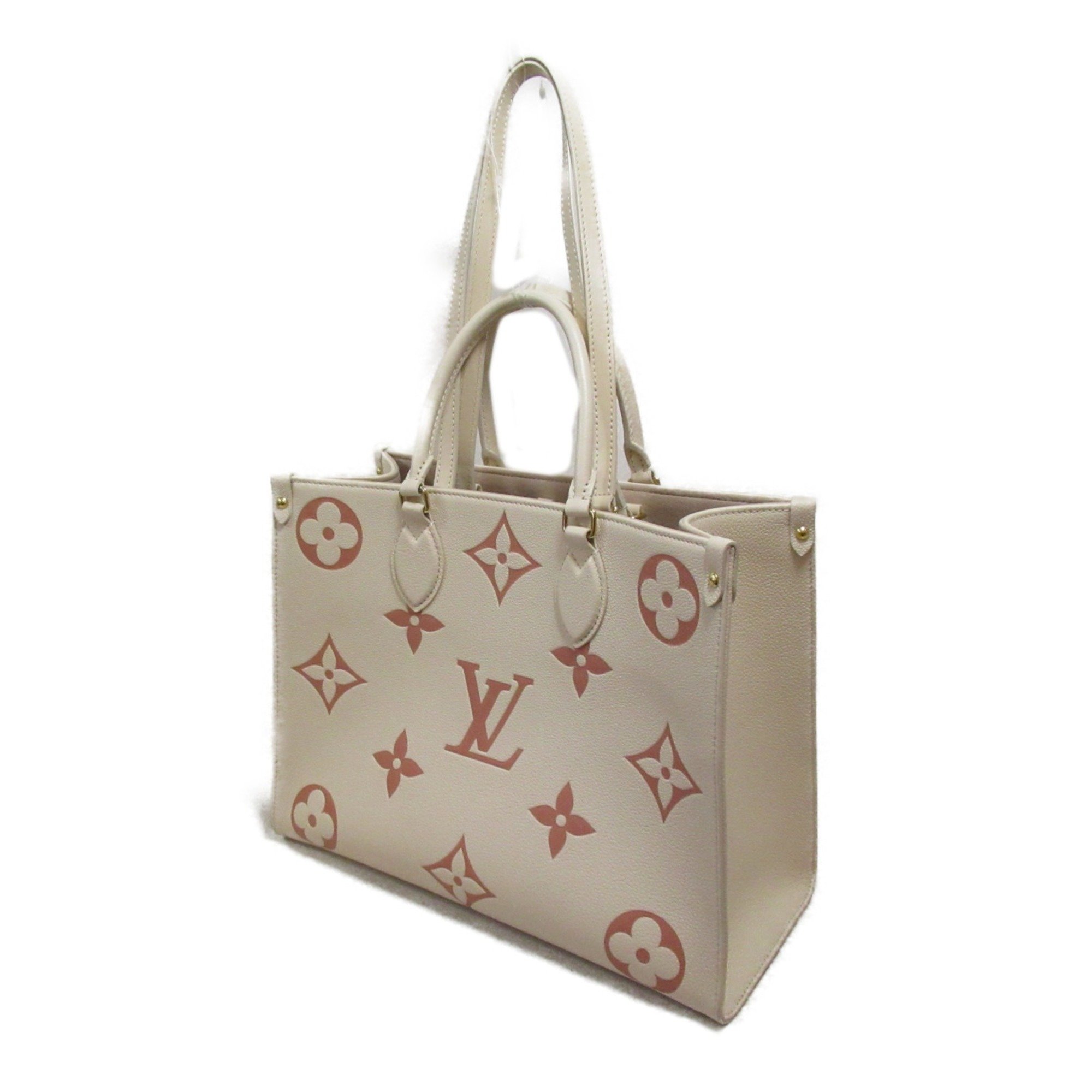 LOUIS VUITTON On the Go MM Shoulder Bag with Bandeau Beige rose trianone claim Monogram empreinte leather M21575