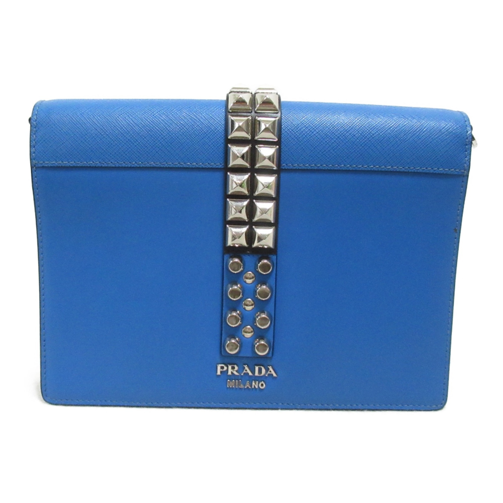 PRADA Studs Shoulder Bag Blue Safiano leather Studs 1BD120