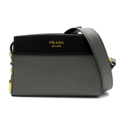 PRADA Shoulder Bag Gray Black Safiano leather 1BH043