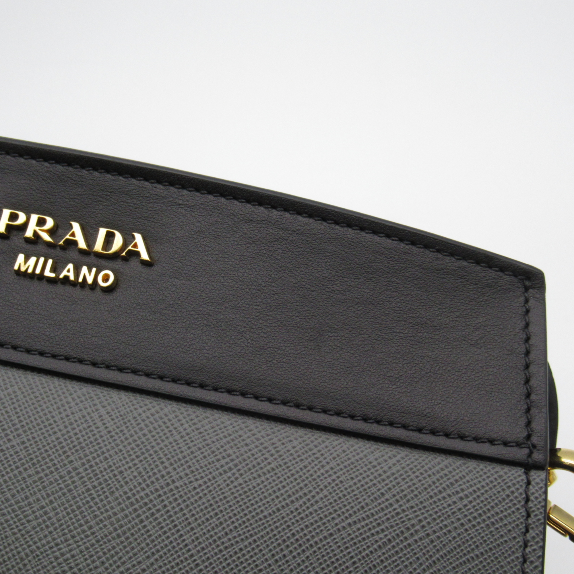 PRADA Shoulder Bag Gray Black Safiano leather 1BH043