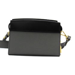 PRADA Shoulder Bag Gray Black Safiano leather 1BH043