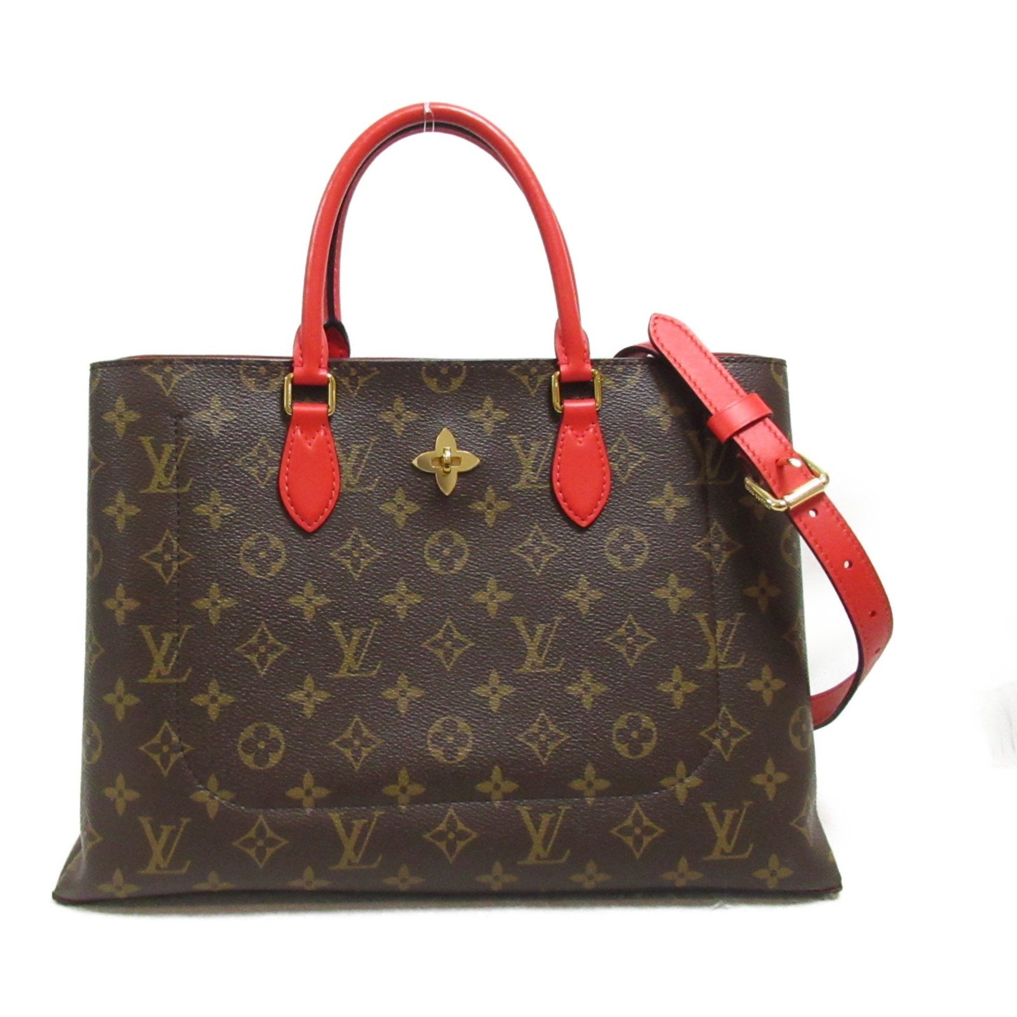 LOUIS VUITTON Flower tote Tote Bag Brown Red Coquelicot Monogram empreinte PVC coated canvas M43553