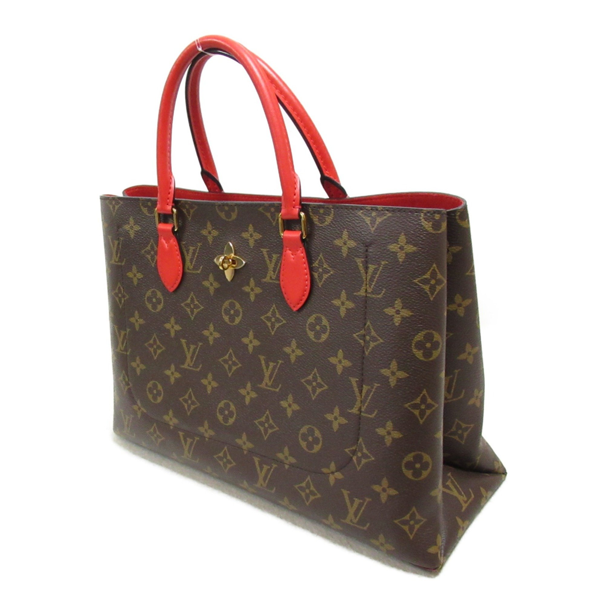 LOUIS VUITTON Flower tote Tote Bag Brown Red Coquelicot Monogram empreinte PVC coated canvas M43553