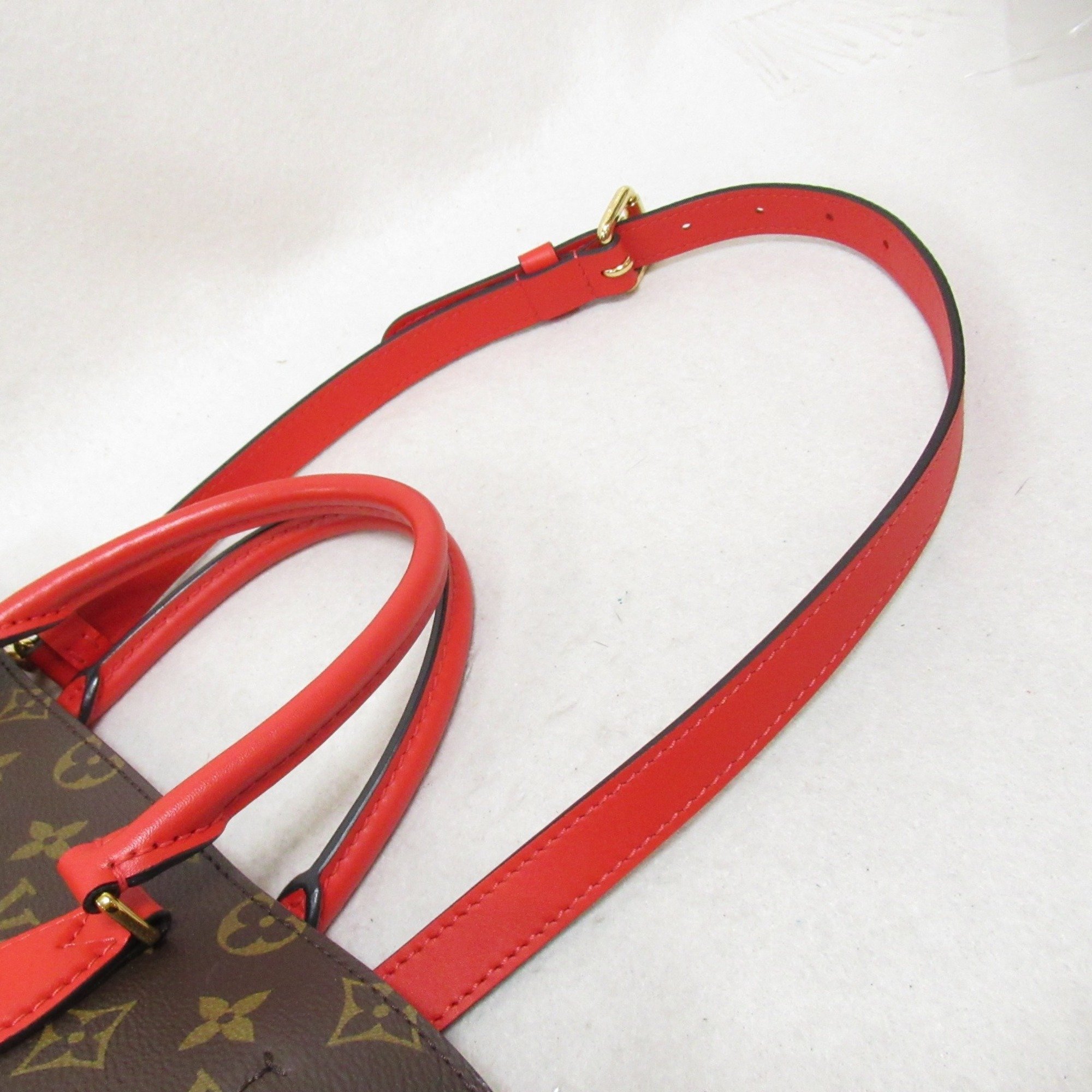 LOUIS VUITTON Flower tote Tote Bag Brown Red Coquelicot Monogram empreinte PVC coated canvas M43553