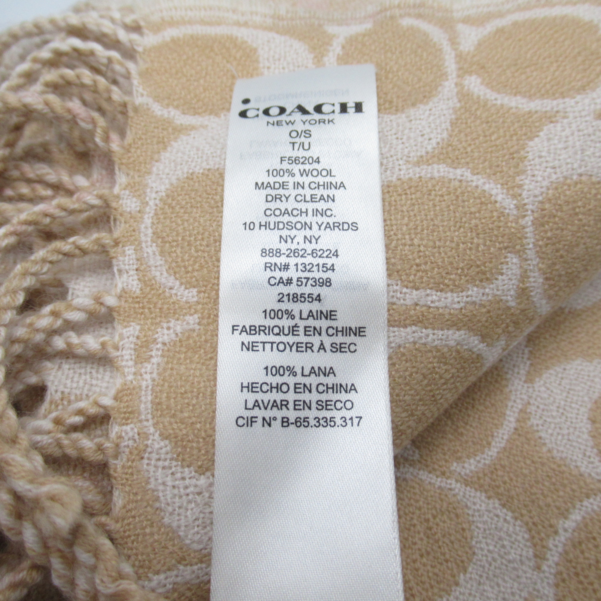 COACH logo check muffler Beige wool