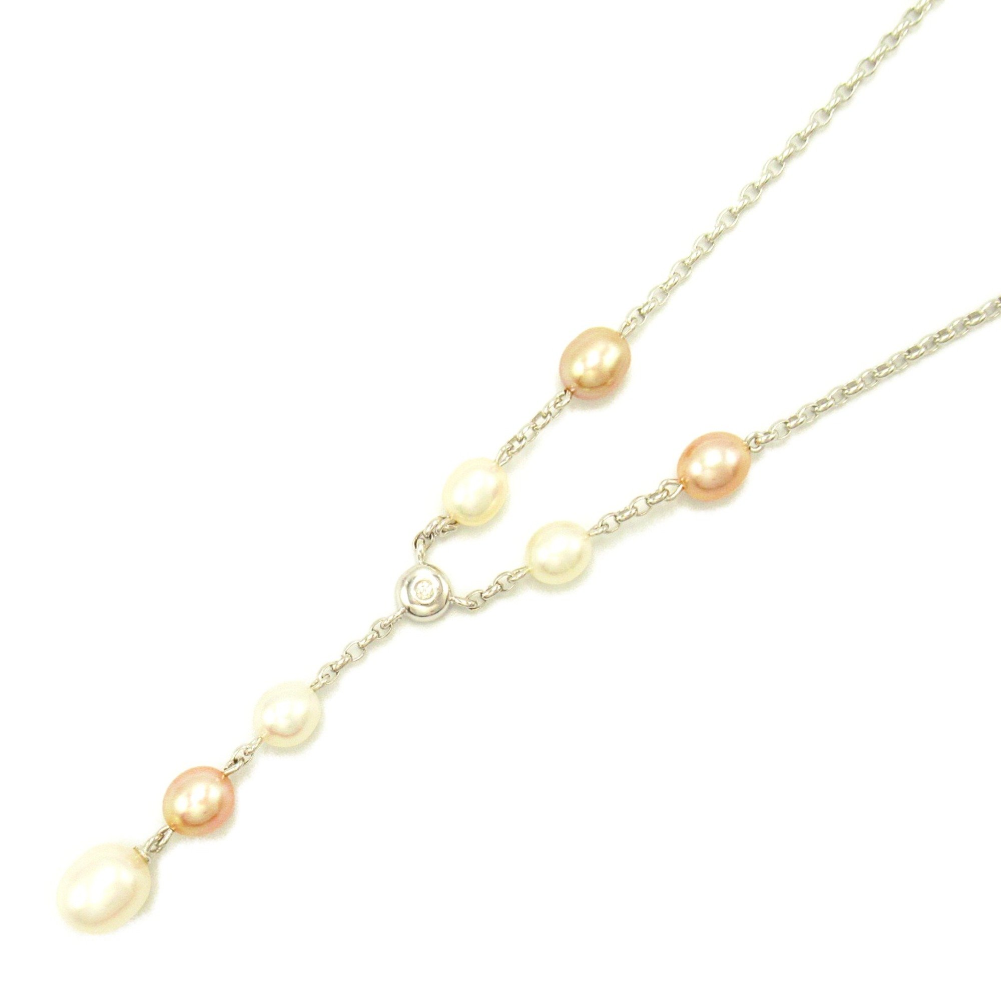 MIKIMOTO Drop Freshwater Pearl 1P Diamond Necklace Clear White K18WG(WhiteGold) Pearl Clear White