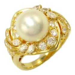 MIKIMOTO Pearl diamond Ring Clear White K18 (Yellow Gold) Pearl Clear White