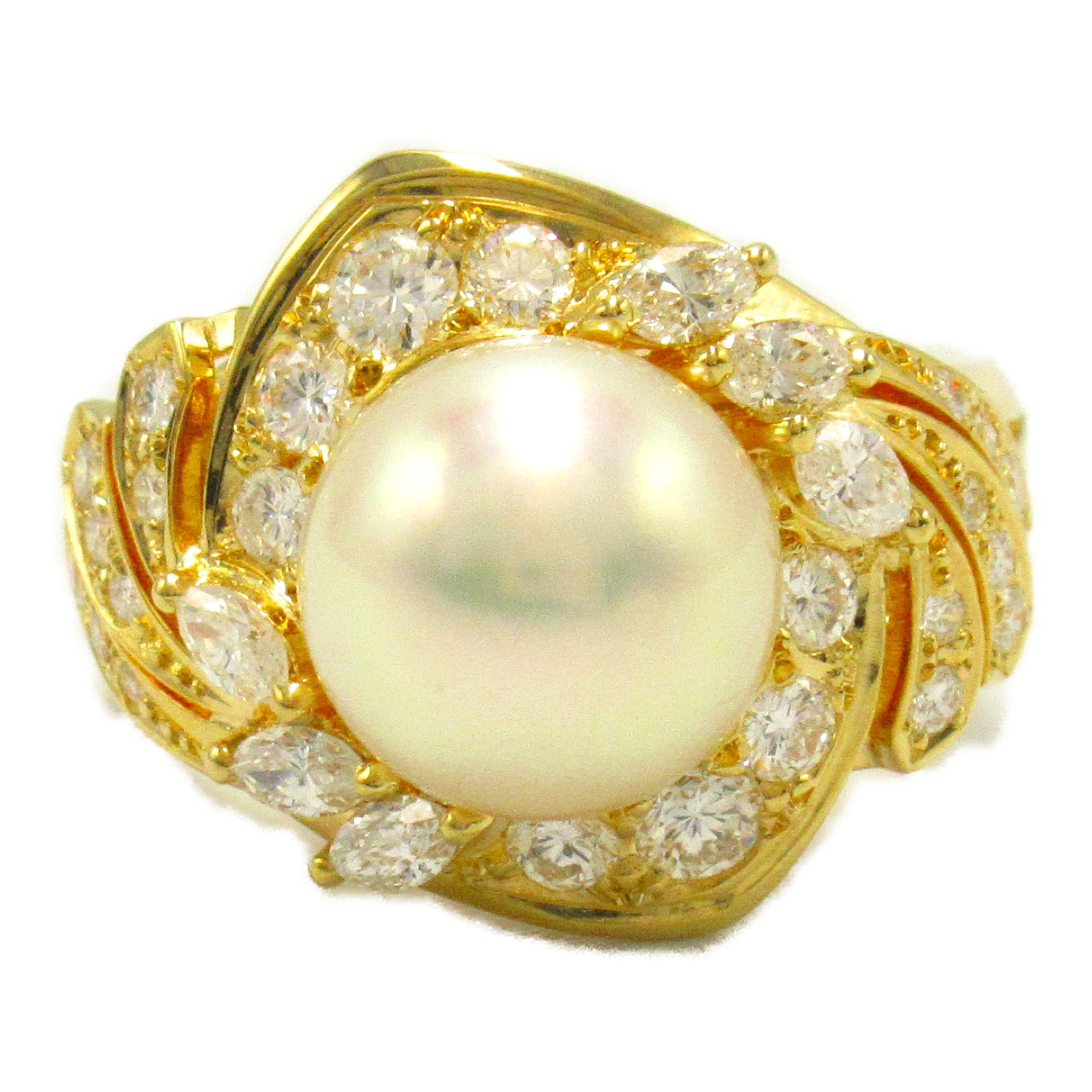 MIKIMOTO Pearl diamond Ring Clear White K18 (Yellow Gold) Pearl Clear White