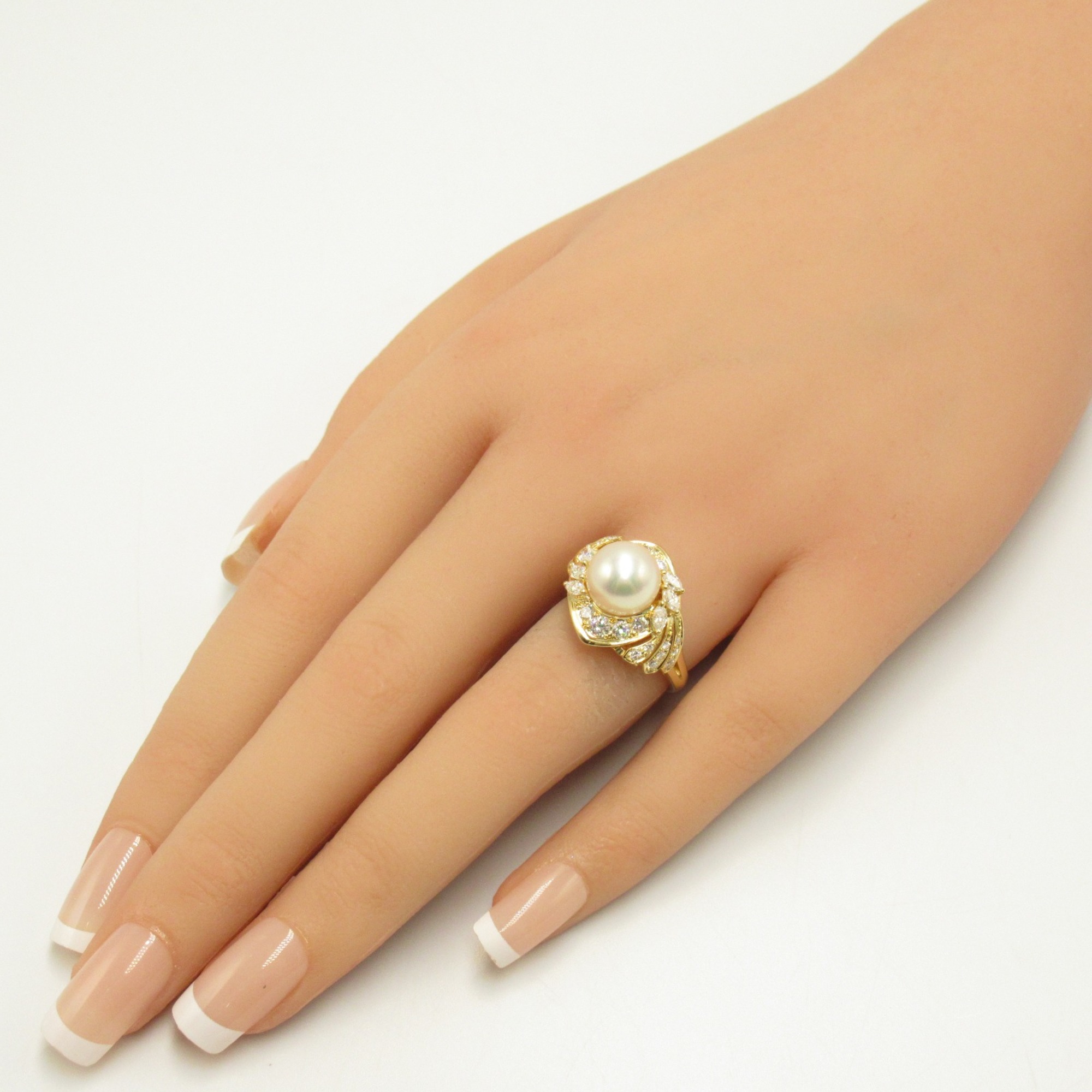 MIKIMOTO Pearl diamond Ring Clear White K18 (Yellow Gold) Pearl Clear White