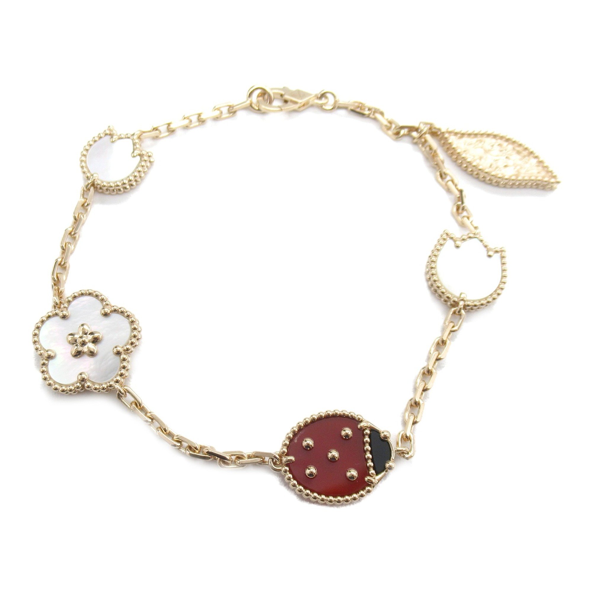 Van Cleef & Arpels Lucky Spring Bracelet White K18PG(Rose Gold) Onyx/Carnelian/Mother of Pearl