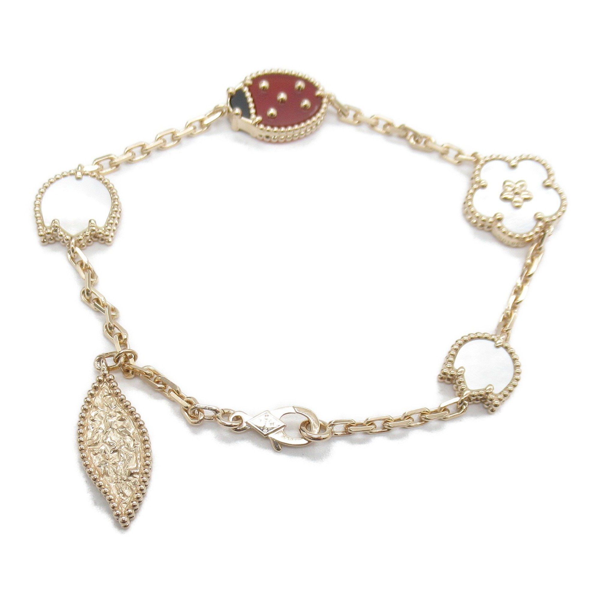 Van Cleef & Arpels Lucky Spring Bracelet White K18PG(Rose Gold) Onyx/Carnelian/Mother of Pearl