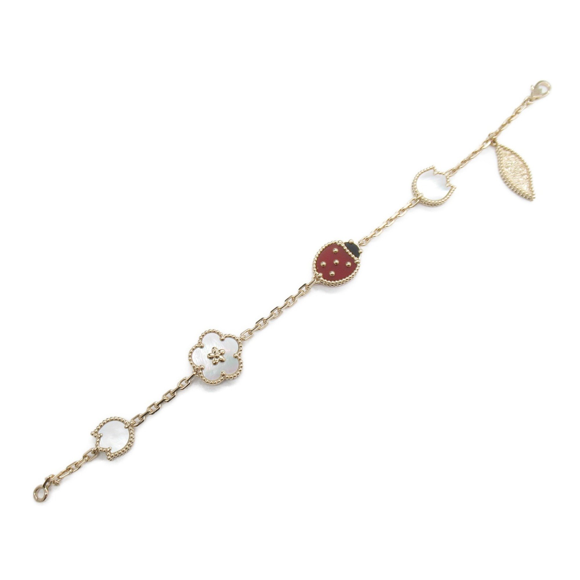 Van Cleef & Arpels Lucky Spring Bracelet White K18PG(Rose Gold) Onyx/Carnelian/Mother of Pearl