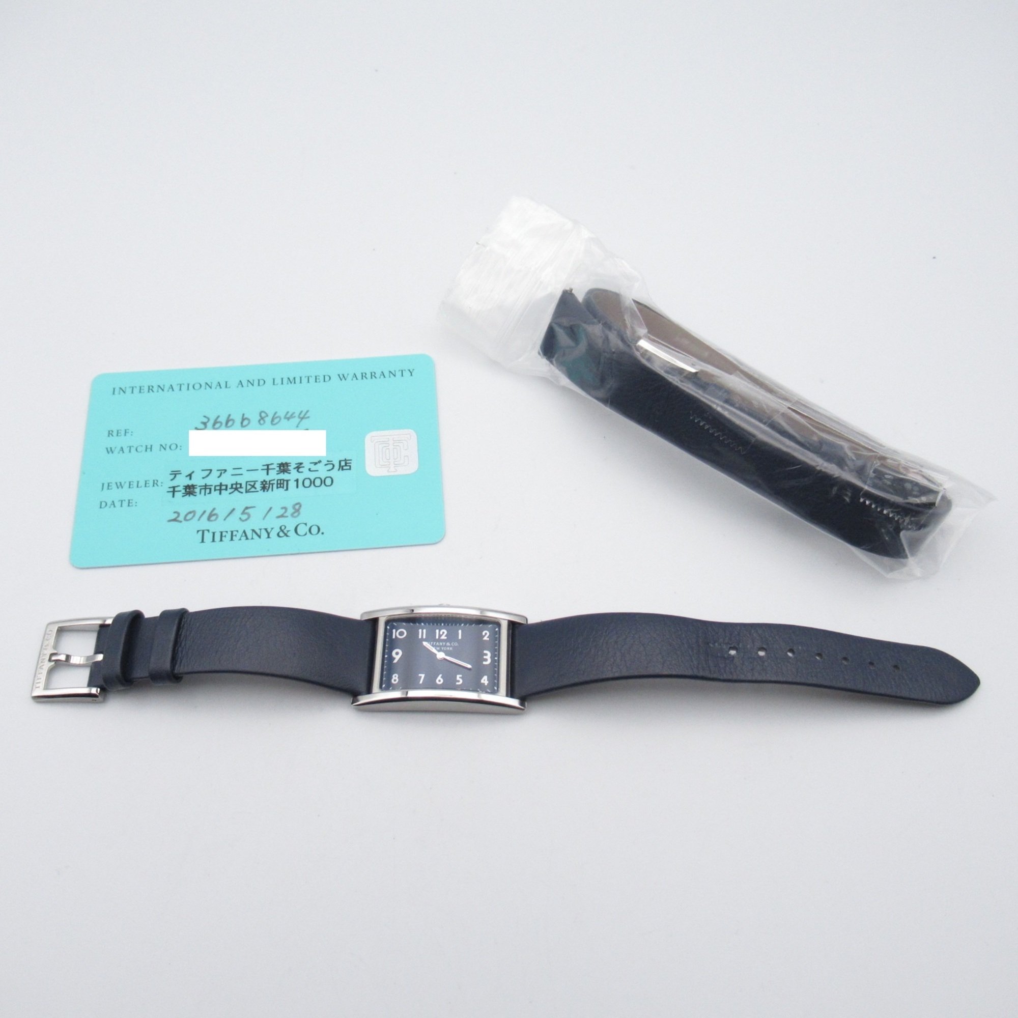 TIFFANY&CO East West Wrist Watch 36668644 Quartz Blue Stainless Steel Leather belt 36668644