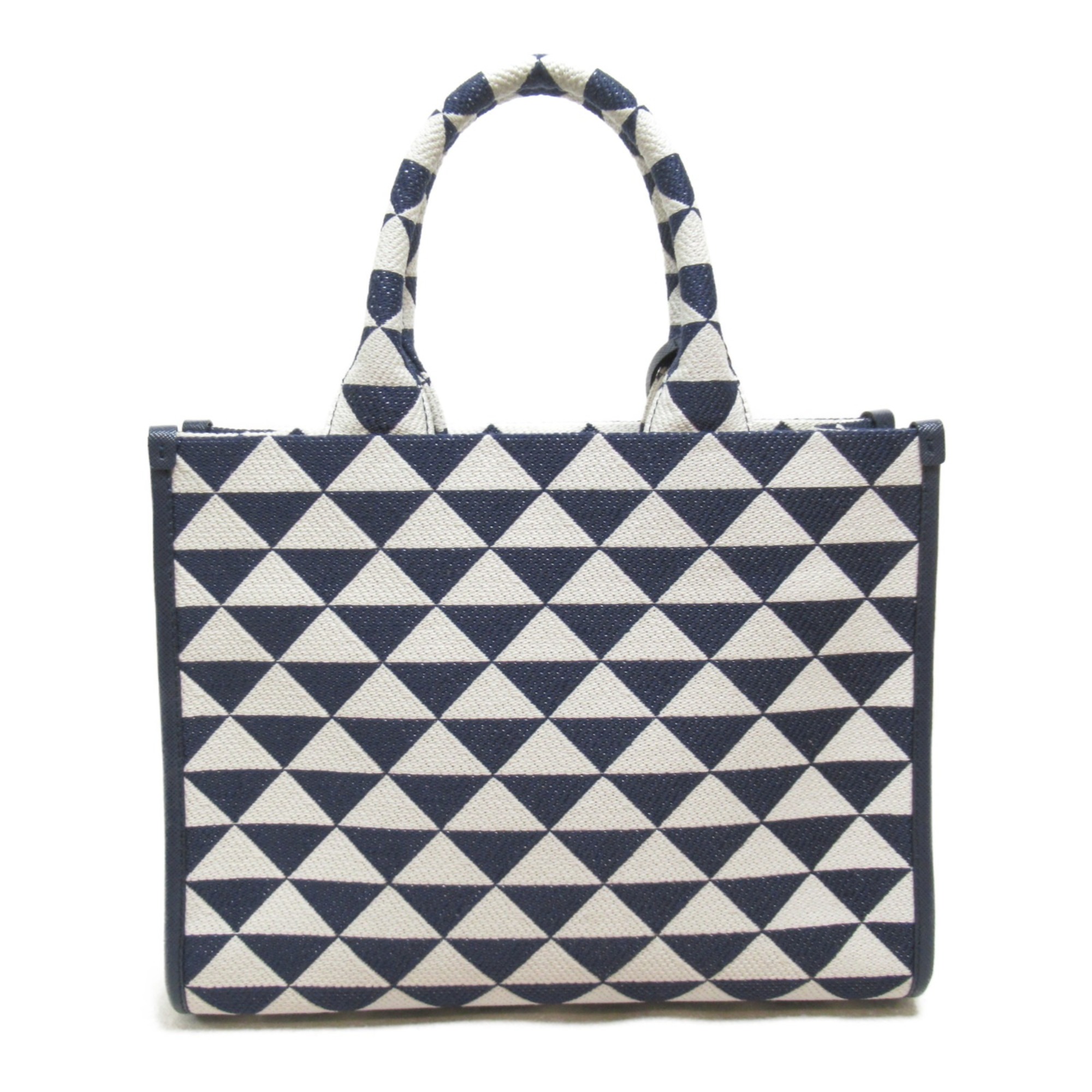 PRADA 2WayTote Bag Navy White canvas 1BA354