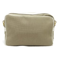 PRADA Shoulder Bag Beige White canvas leather