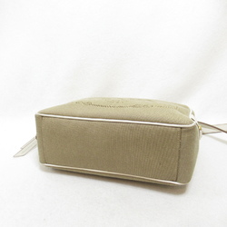 PRADA Shoulder Bag Beige White canvas leather