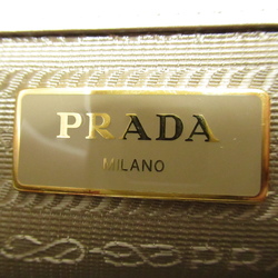 PRADA Shoulder Bag Beige White canvas leather