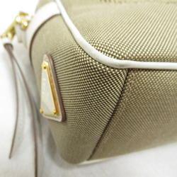 PRADA Shoulder Bag Beige White canvas leather