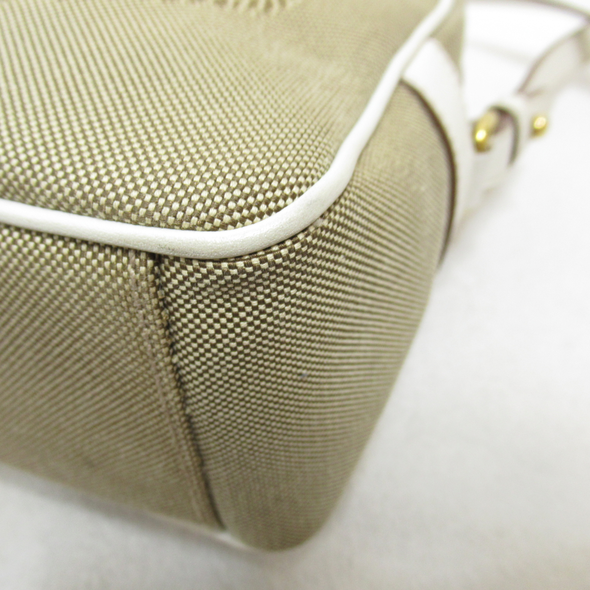 PRADA Shoulder Bag Beige White canvas leather