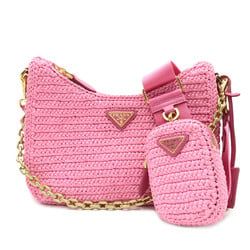 PRADA Re-Editon 2wayShoulder Pink Calfskin (cowhide) Raffia /Calfskin 1BC204