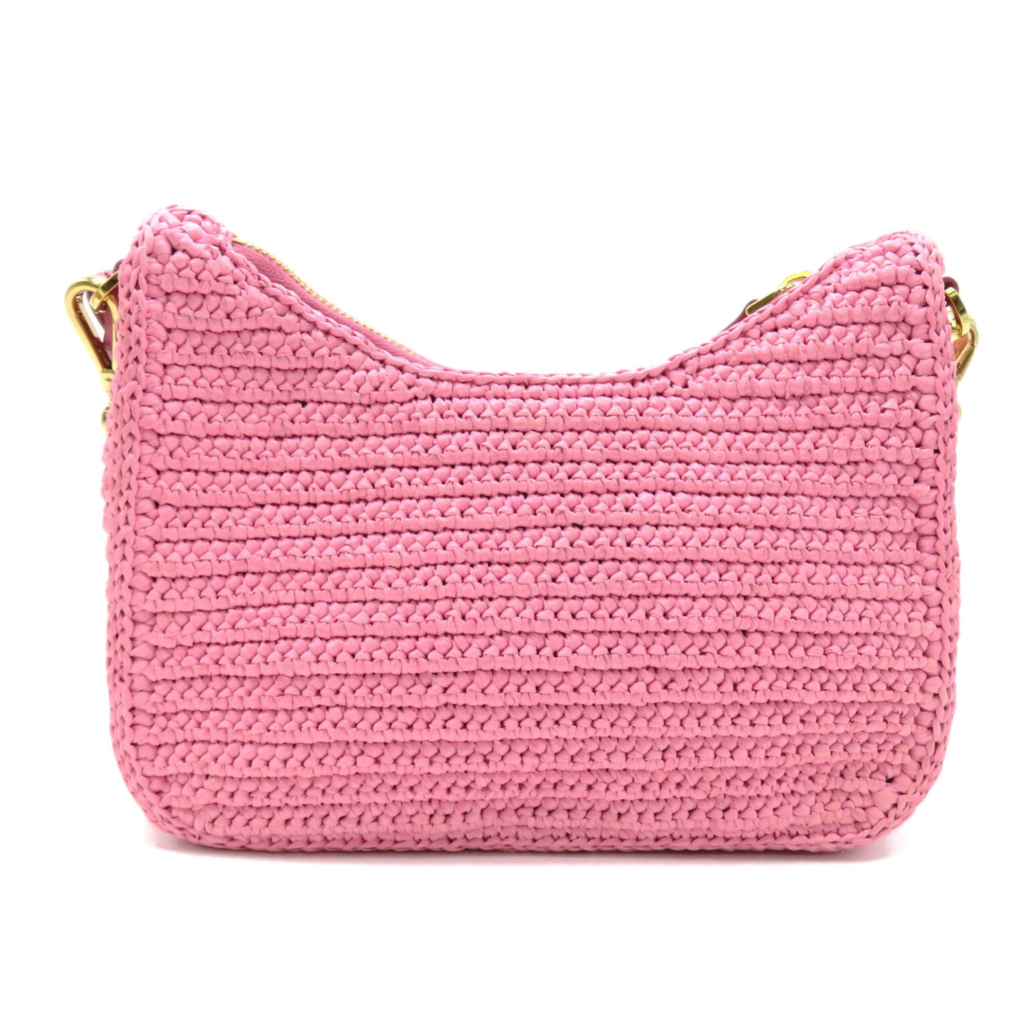 PRADA Re-Editon 2wayShoulder Pink Calfskin (cowhide) Raffia /Calfskin 1BC204