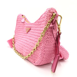 PRADA Re-Editon 2wayShoulder Pink Calfskin (cowhide) Raffia /Calfskin 1BC204