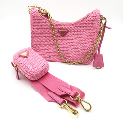 PRADA Re-Editon 2wayShoulder Pink Calfskin (cowhide) Raffia /Calfskin 1BC204