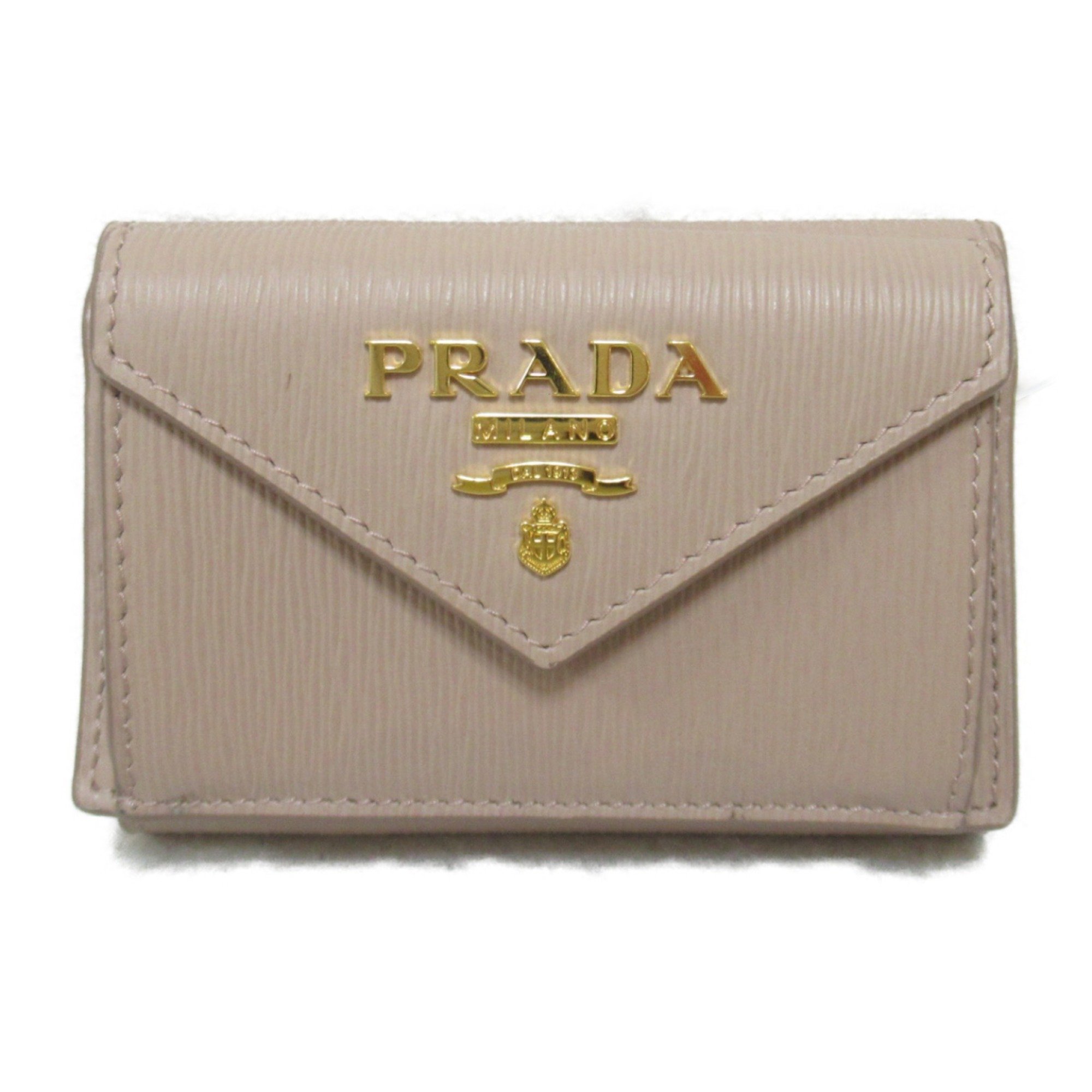 PRADA Tri-fold wallet Beige Pink Beige Safiano leather