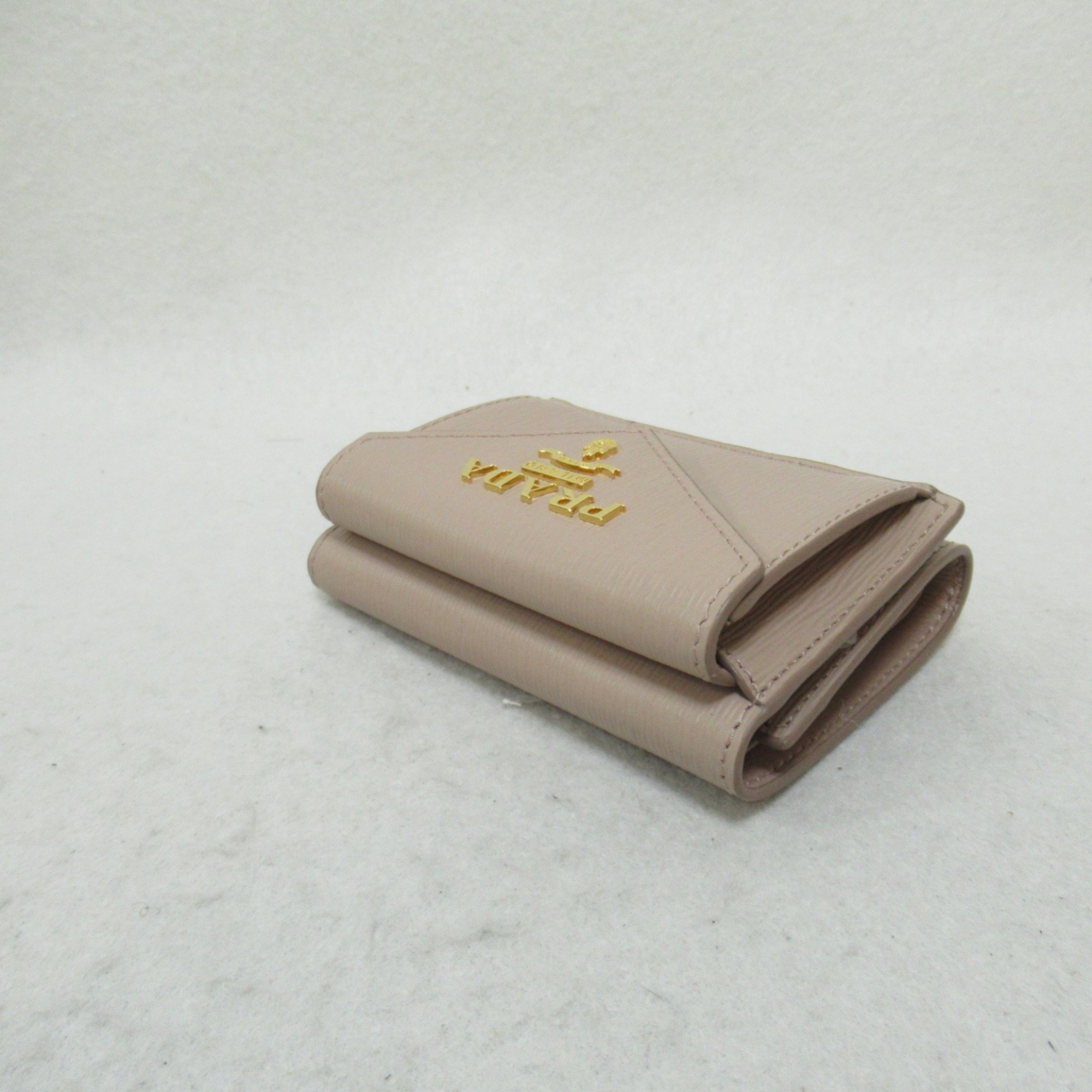 PRADA Tri-fold wallet Beige Pink Beige Safiano leather