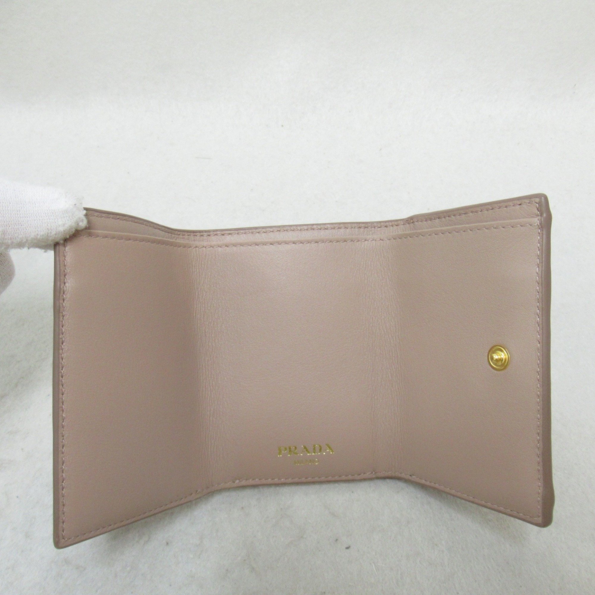 PRADA Tri-fold wallet Beige Pink Beige Safiano leather