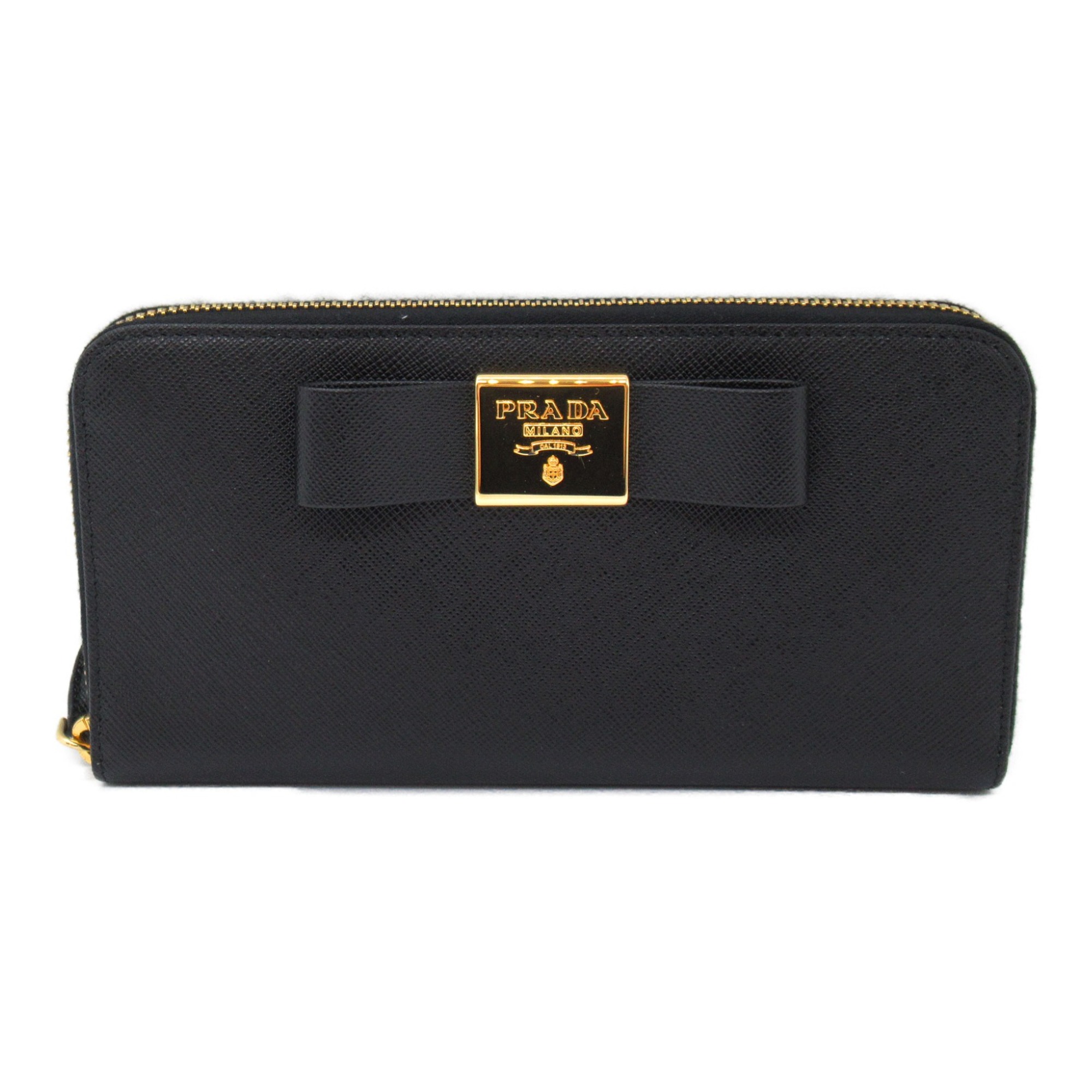 PRADA Round long wallet Black Safiano leather 1ML506