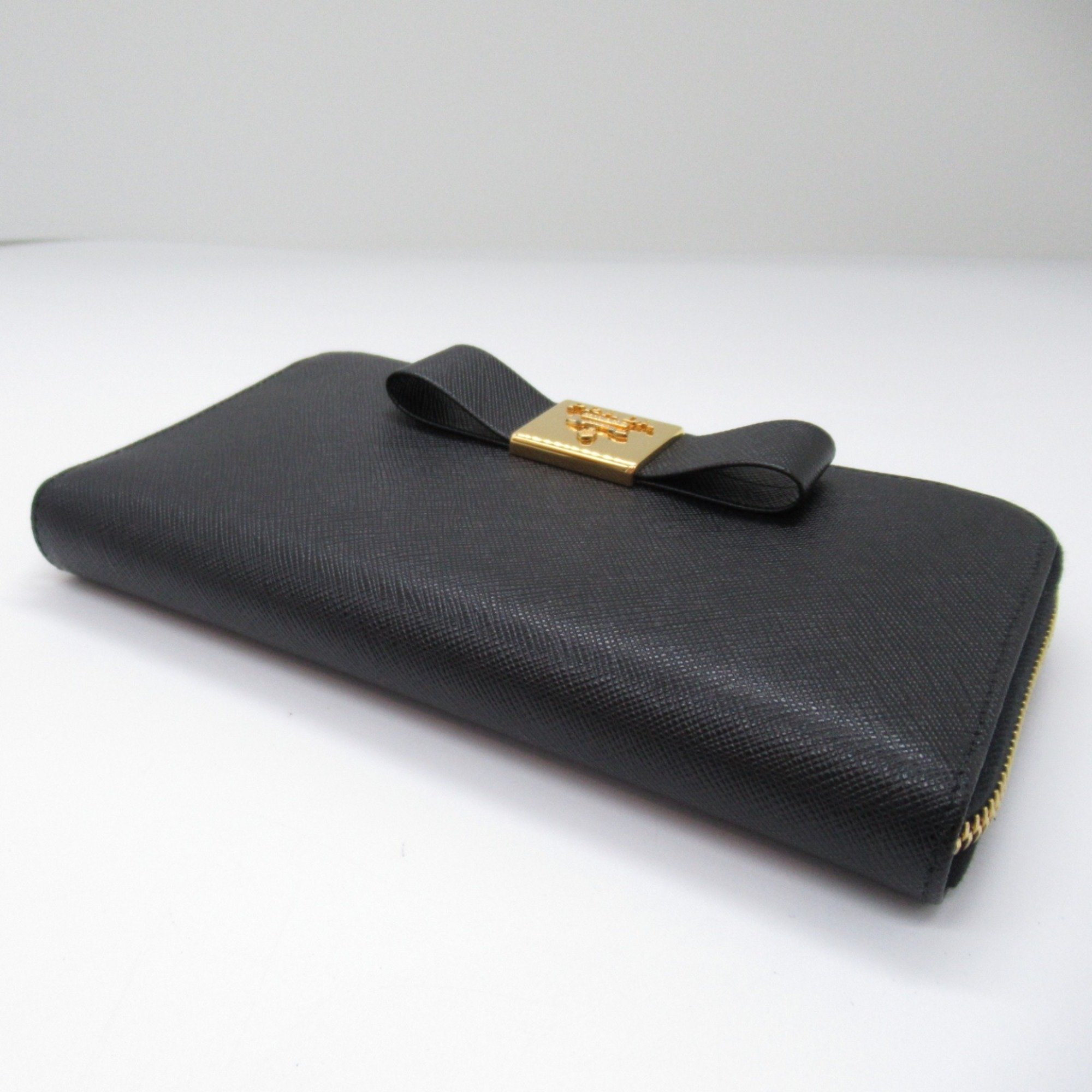 PRADA Round long wallet Black Safiano leather 1ML506