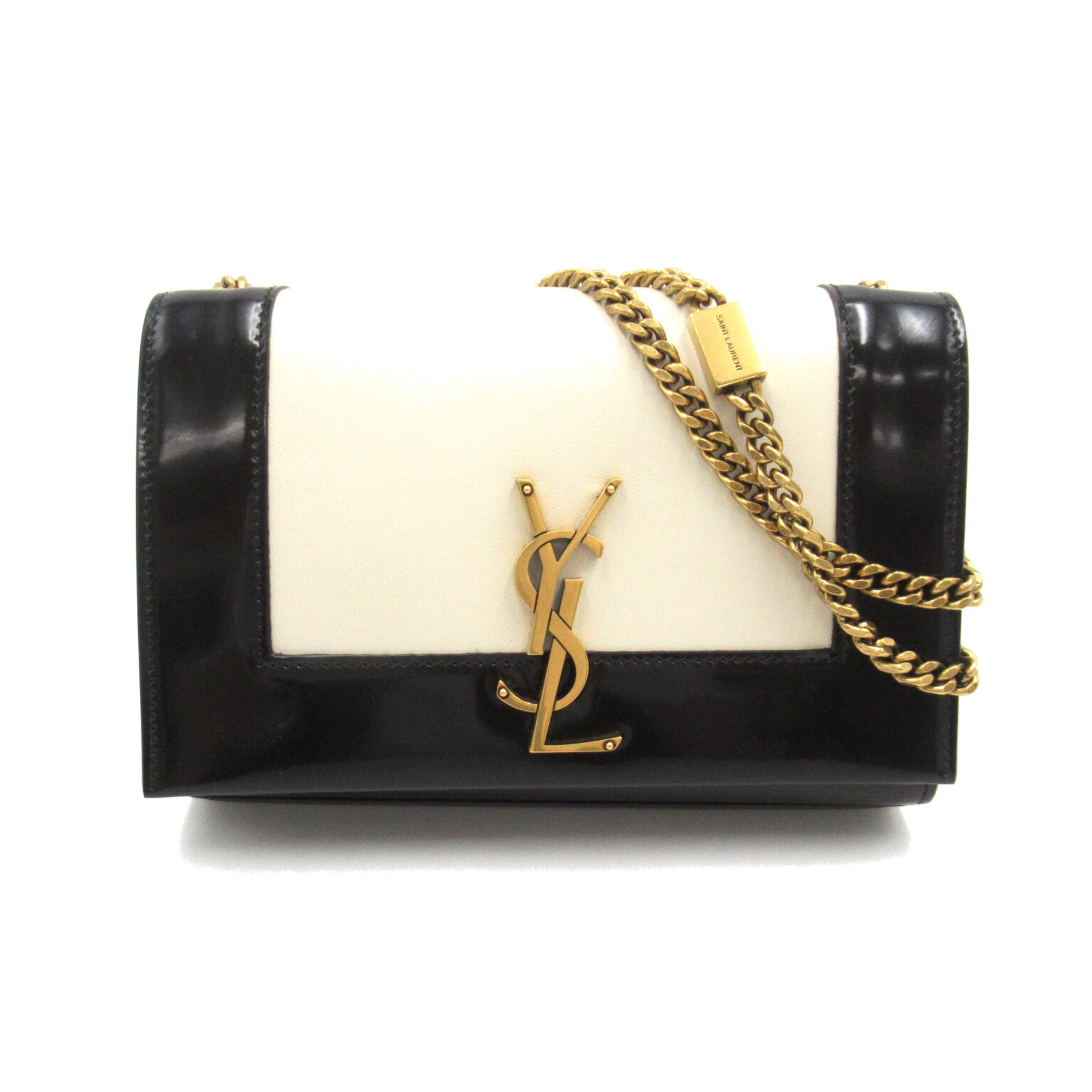 SAINT LAURENT Cassandra ChainShoulder Black Beige leather enamel 753883AAB9T9299