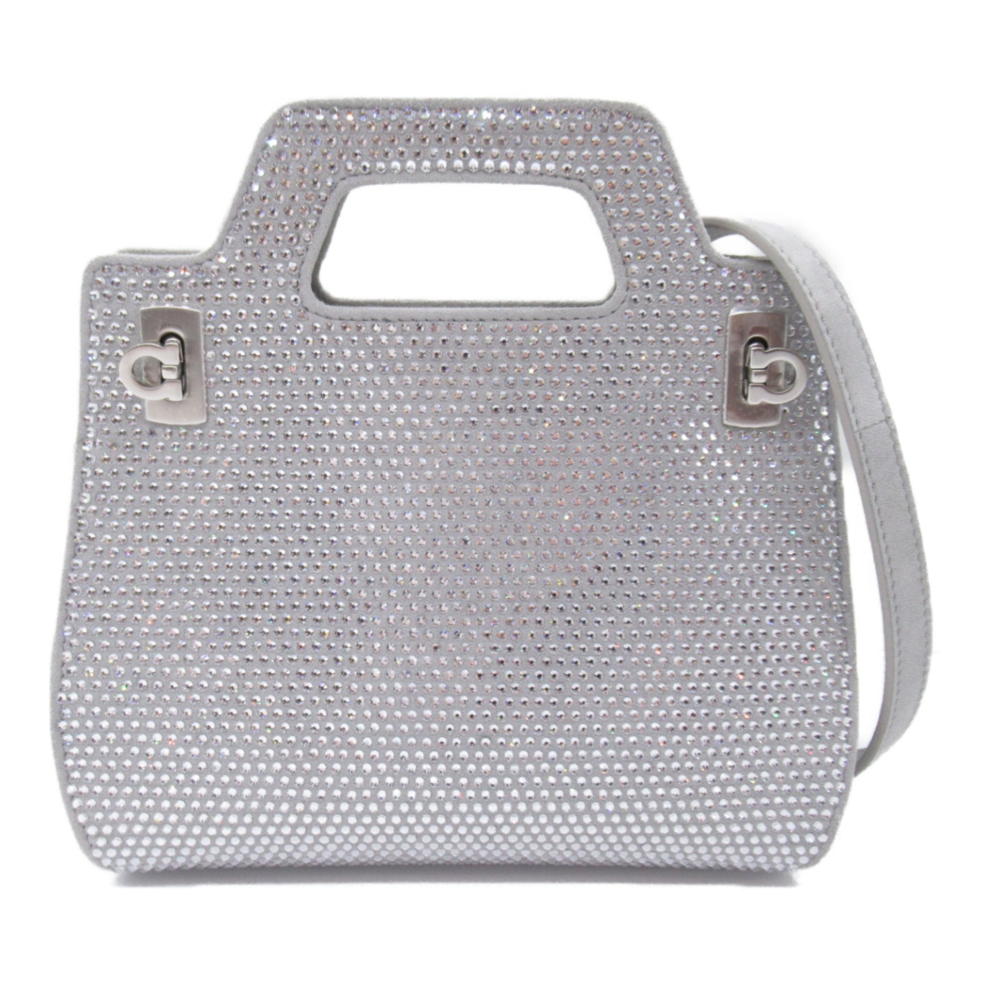 Salvatore Ferragamo Shoulder Bag Gray Pearl Calfskin (cowhide) crystal 2.13689E+11