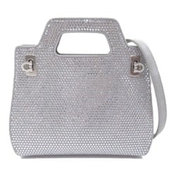 Salvatore Ferragamo Shoulder Bag Gray Pearl Calfskin (cowhide) crystal 2.13689E+11