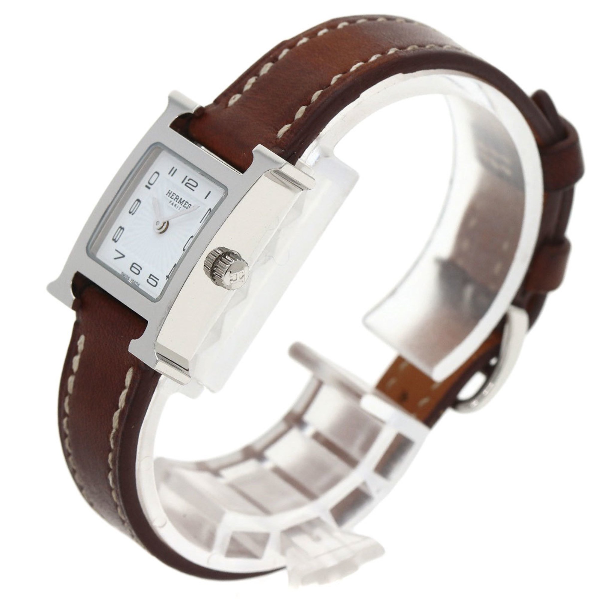 Hermes HH1.110 H Watch Stainless Steel Leather Ladies HERMES